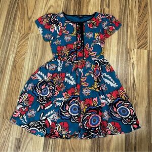 Express retro multicolor Floral Fit And Flare Dress size 0 Side Zipper
